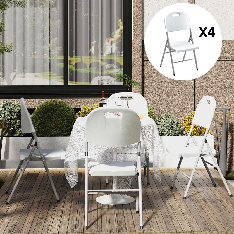 Set of Four Foldable Outdoor Chairs in White Lightweight and Compact by Outsunny