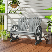 Grey Fir Wood Love Seat with Wheel Shaped Armrests and Sturdy Frame by Outsunny