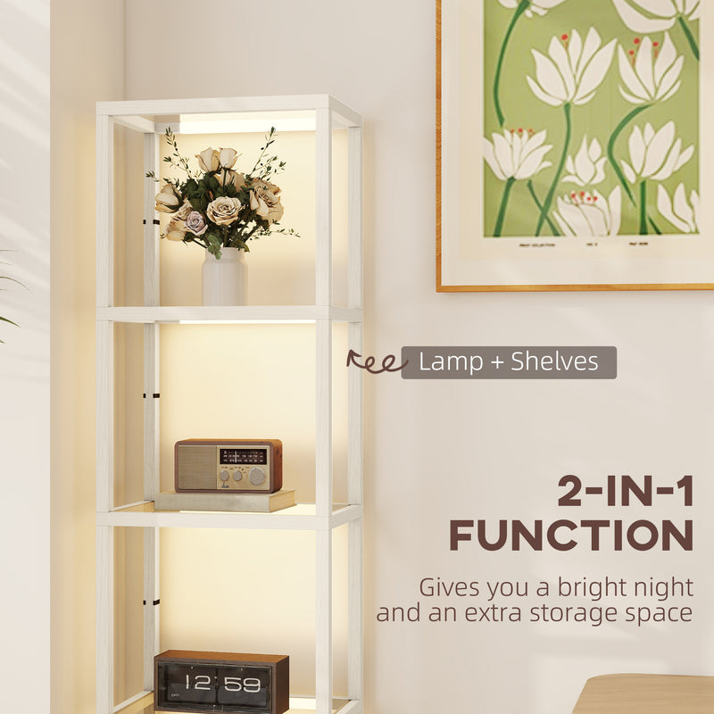 LED Floor Lamp with 4 Glass Shelves Dimmable Light Ideal for Living Room or Office Oak