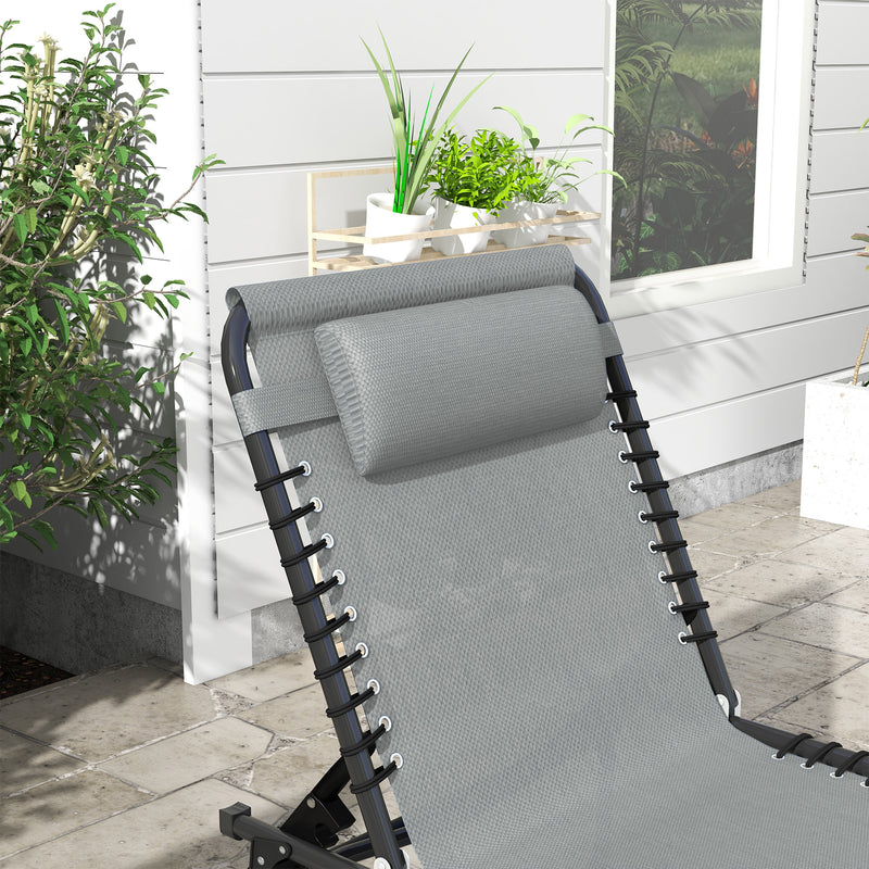 Light Grey Folding Sun Lounger with Four Recline Positions for Garden or Beach Use