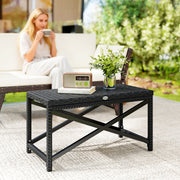 Rattan Garden Side Table with Sturdy Metal Frame for Outdoor Drinks and Snacks Black Outsunny