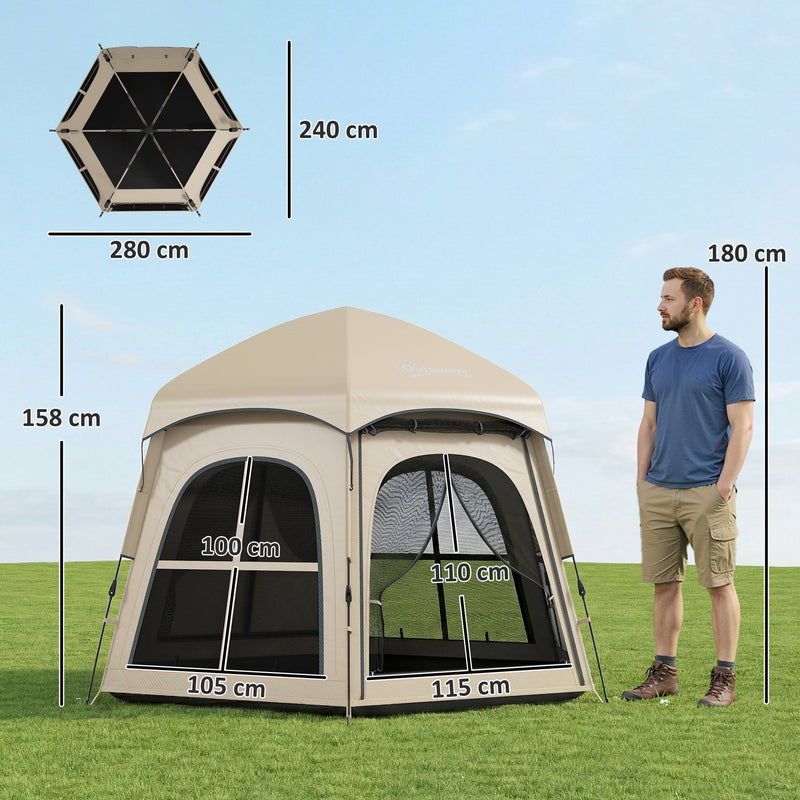 Family Pop Up Tent with Fast Setup and Spacious Interior for Camping Khaki