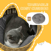 Wicker Cat House with Soft Washable Cushion Ideal for Indoor Use, Light Brown AOSOM