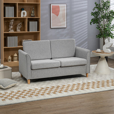 Modern 2 Seater Loveseat Sofa With Wooden Legs Ideal For Small Living Rooms Light Grey