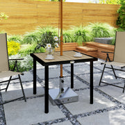 Brown Square Garden Dining Table Slatted Top with Parasol Hole Metal Frame by Outsunny