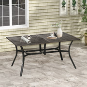 Six Seater Steel Rectangular Garden Table With Parasol Hole Wood Effect Ideal For Outdoor Dining