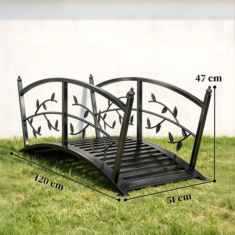 Metal Garden Bridge with Safety Railings for Crossing Streams or Flowerbeds Black Outsunny