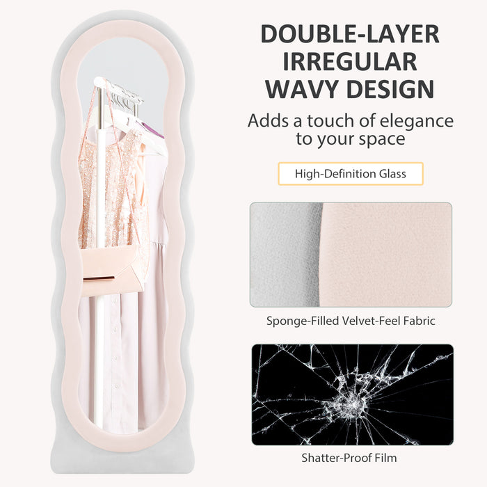 Pink Wavy Velvet Feel Full Length Mirror Stylish Bedroom Decor by HOMCOM