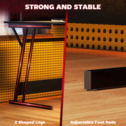 Black Gaming Desk with LED Lights and Power Outlets 100 x 60cm Z Shaped by HOMCOM