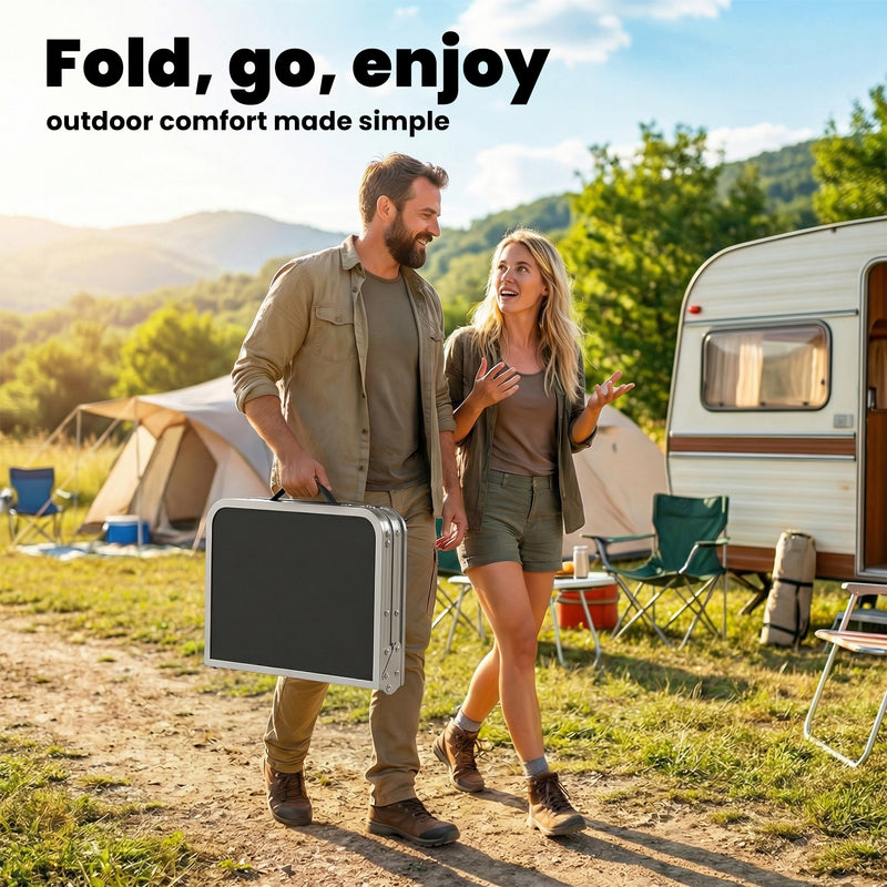 Folding Camping Table with Adjustable Height and Mesh Storage for Outdoor Meals Black and Silver