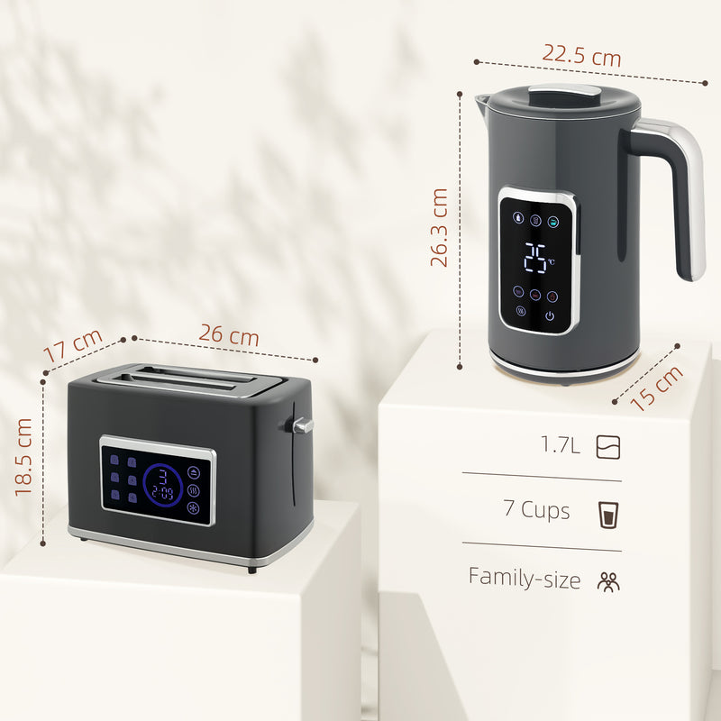 Touch Screen Kettle and Toaster Set With Fast Boil Feature For Modern Kitchens Grey