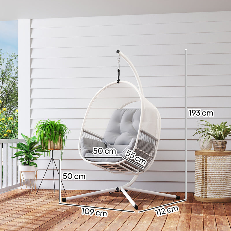 Light Grey Hanging Egg Chair with Stand and Cushions for Garden or Patio by Outsunny