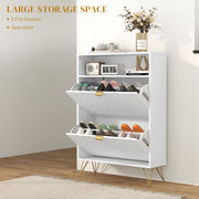 12 Pair Shoe Storage Cabinet With Chevron Detail and Elegant Design for Hallway White