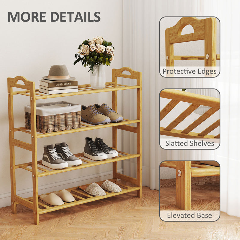 4 Tier Bamboo Shoe Rack Freestanding Storage Shelf For Hallway Or Bedroom Natural Wood