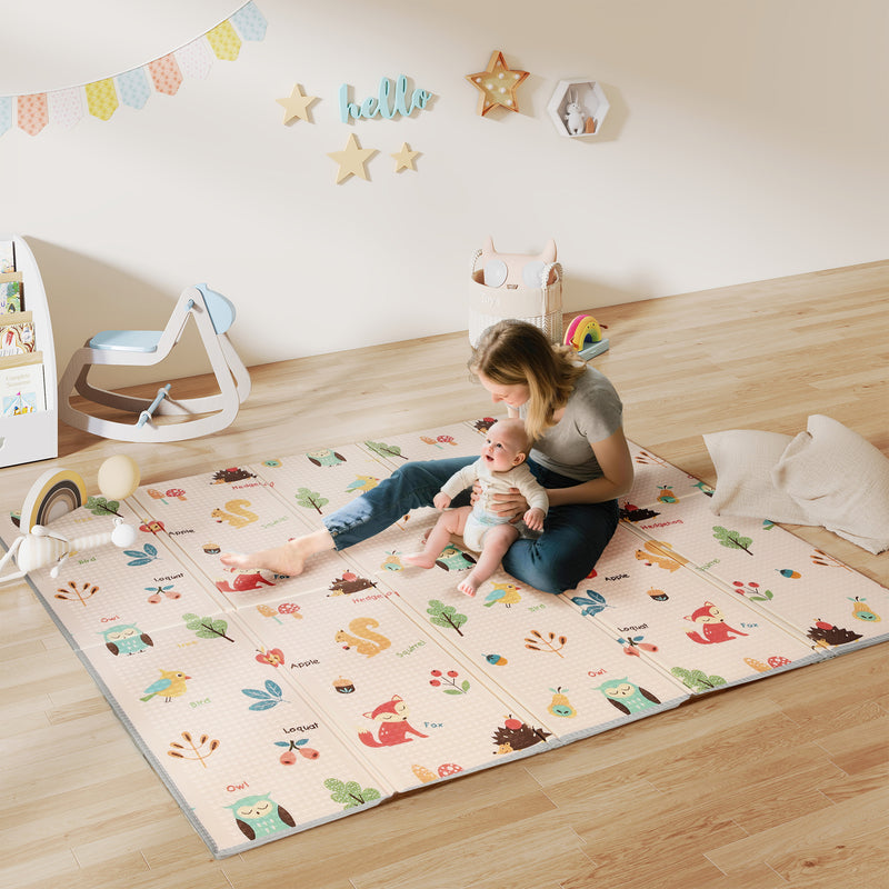 Foldable Reversible Foam Baby Play Mat Soft and Cushioned for Crawling Toddlers Grey AOSOM