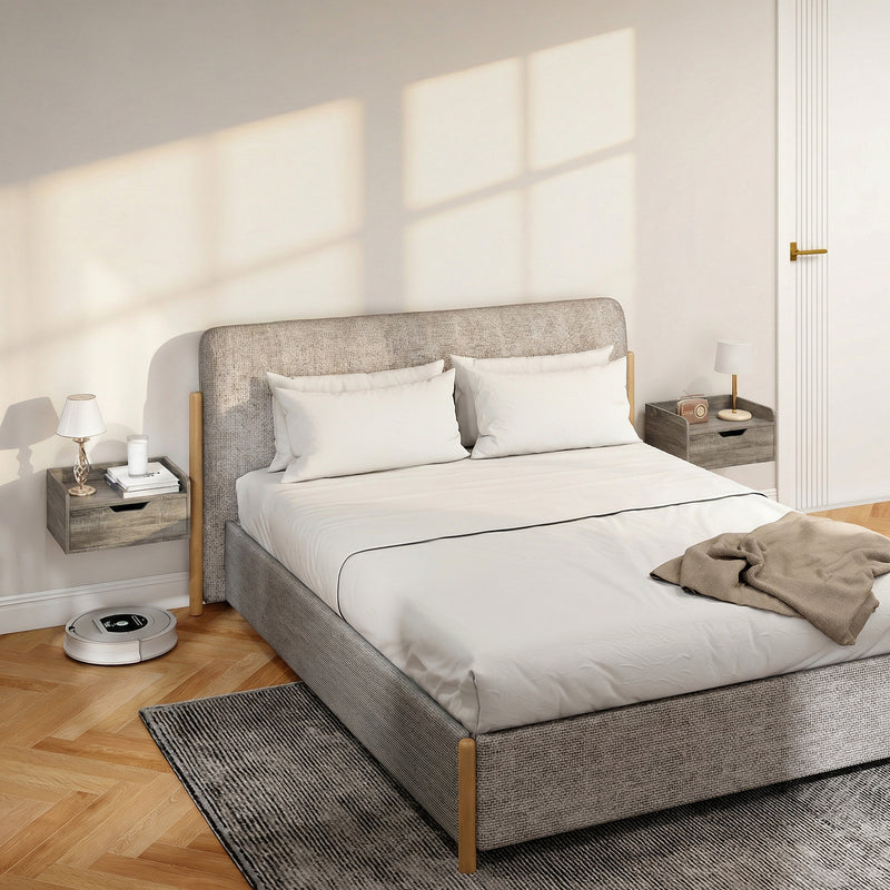 Floating Bedside Tables Set of 2 with Drawer and Shelf for Space Saving Bedroom Storage Grey AOSOM