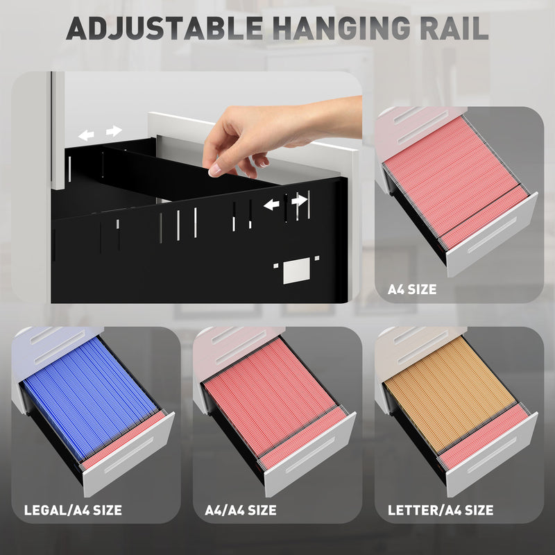 White Metal Mobile Filing Cabinet with Lockable 3 Drawers and Wheels for Home Office by Vinsetto