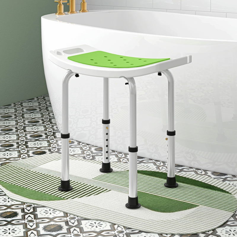Height Adjustable Shower Stool With Padded Seat and Drainage Holes for Bathroom Use, Green