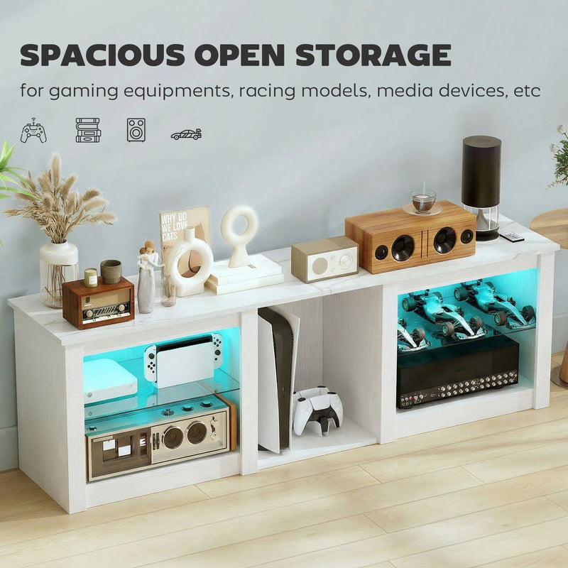 TV Unit with LED Lights and Flexible Storage for Organised Living Room Media White AOSOM