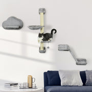 Wall Mounted Cat Shelves Set with Hammock Ladder Platforms and Scratching Post Grey
