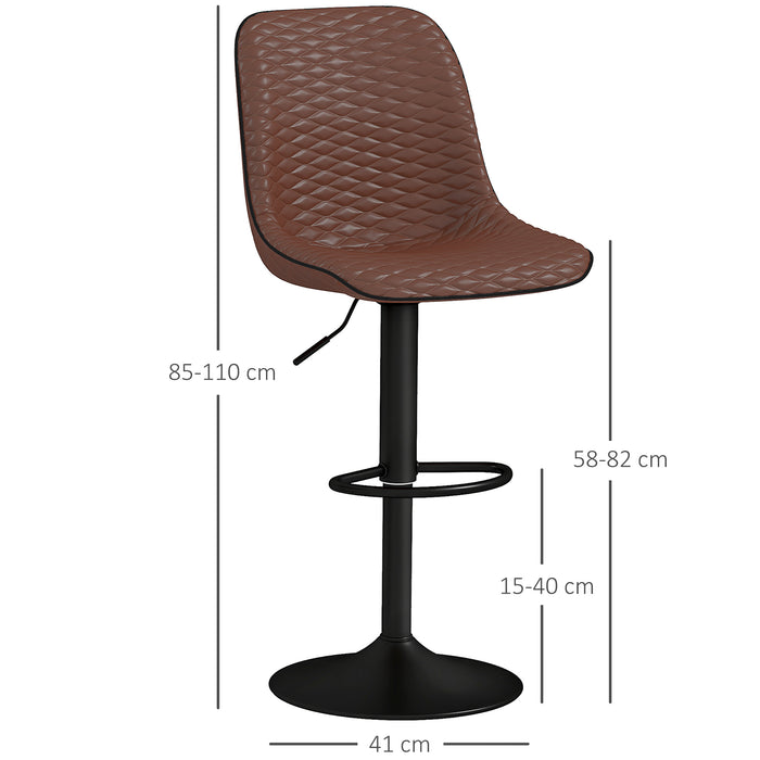 Set of Two Brown Faux Leather Bar Stools with Padded Seat by HOMCOM