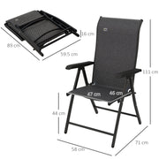 Set of 4 Grey Folding Garden Chairs with 7 Position Reclining Backs for Outdoor Use