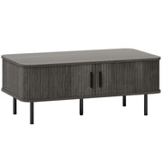 Rectangular Coffee Table With Storage And Sliding Slatted Doors For Living Room, Grey