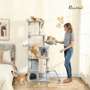 Large 170 cm Cat Tree Tower with Hammock Tunnel Condos and Scratching Posts Light Grey AOSOM