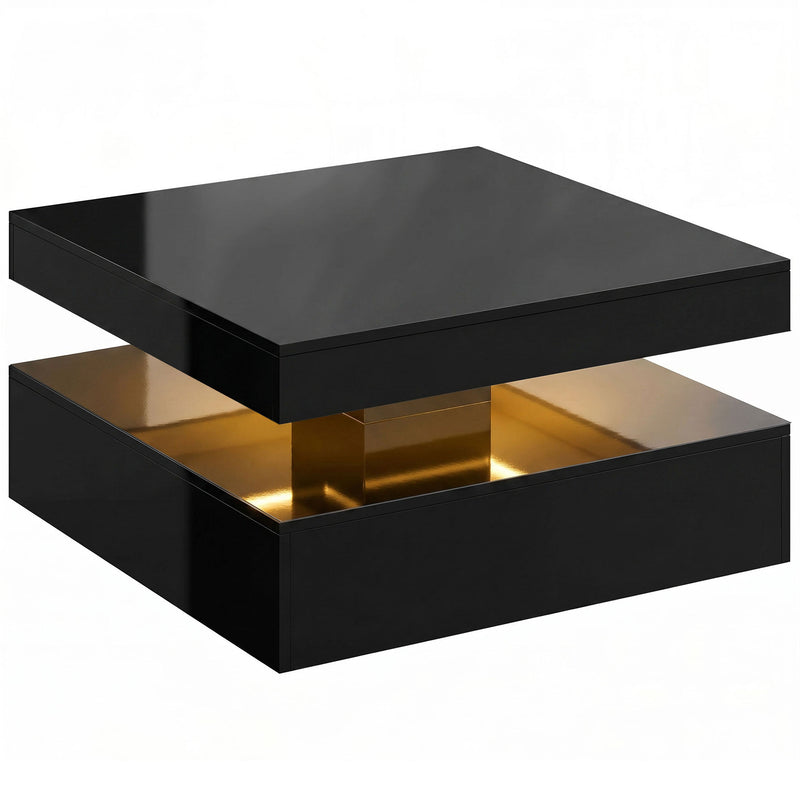 Coffee Table with LED Lighting and Open Storage Shelf for Tidy Living Room High Gloss Black
