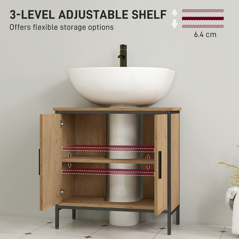 Under Sink Bathroom Cabinet with Adjustable Shelf for Tidy Storage Oak