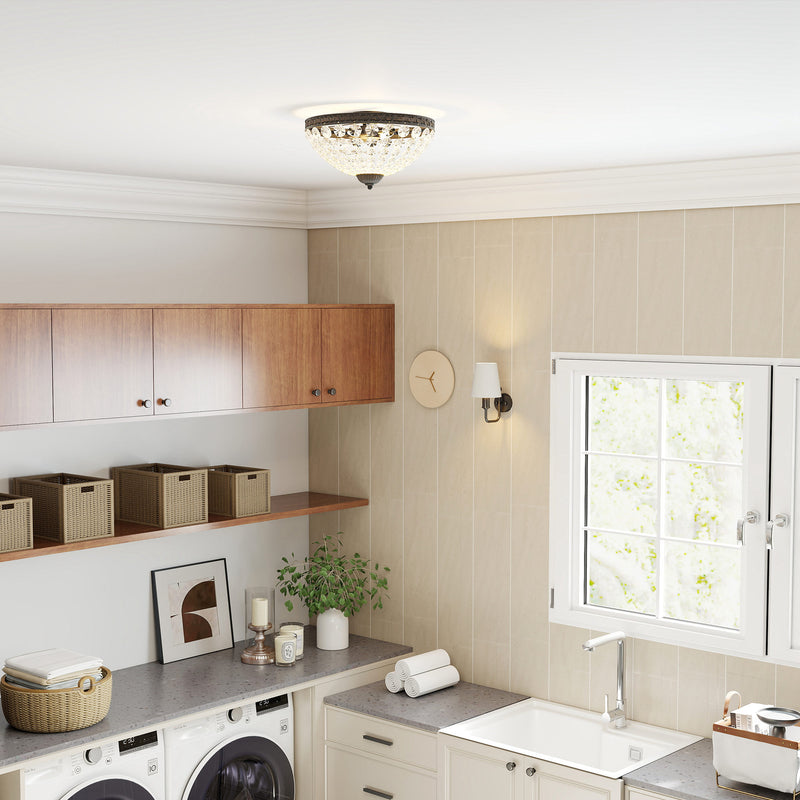 2 Light Flush Mount Crystal Chandelier with 168 Beads Ideal for Lounge or Bedroom, Black