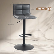 Set of Two Adjustable Faux Leather Bar Stools With Footrest For Kitchen Island Dark Grey