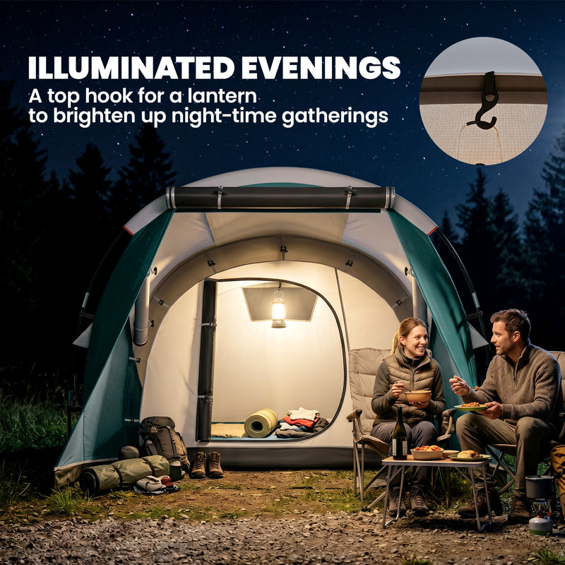 Outsunny Three-Man, 3000mm Water-Resistant Two-Room Tunnel Tent - Green