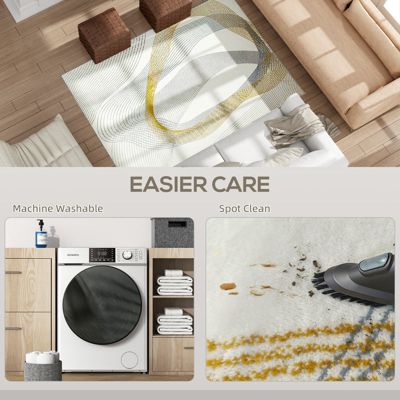 Machine Washable Area Rug for Living Room or Bedroom with Allergy Friendly Design, Cream White