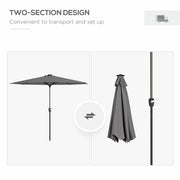 Dark Grey 2.65m Garden Parasol With LED Lights For Shaded Outdoor Evenings