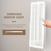 Full Length LED Dressing Mirror With Storage Shelf and 3 Light Modes, White