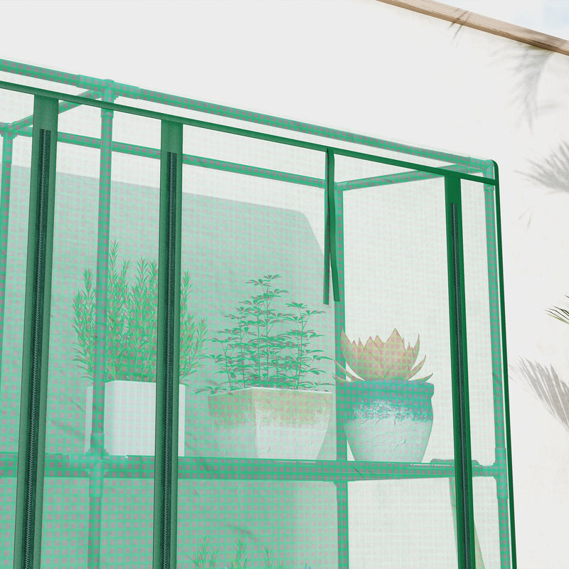 Tall 9 Shelf Mini Greenhouse For Plants And Seedlings With Zipped Cover Green AOSOM