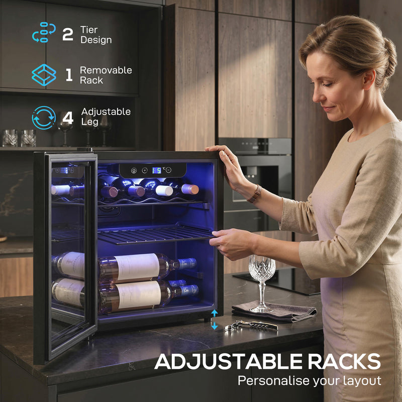 Wine Cooler for 12 Bottles with Double Glass Door and Quiet Operation Black Homcom