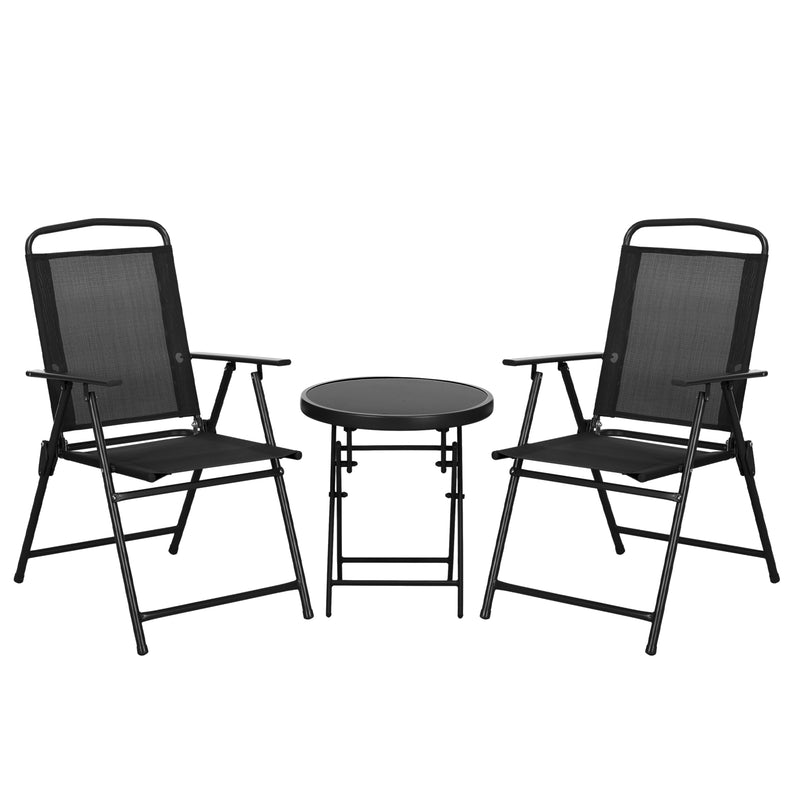 Three Piece Bistro Set with Glass Top Table Black by Outsunny