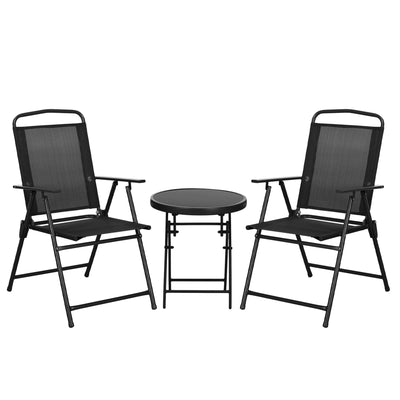 Three Piece Bistro Set with Glass Top Table Black by Outsunny
