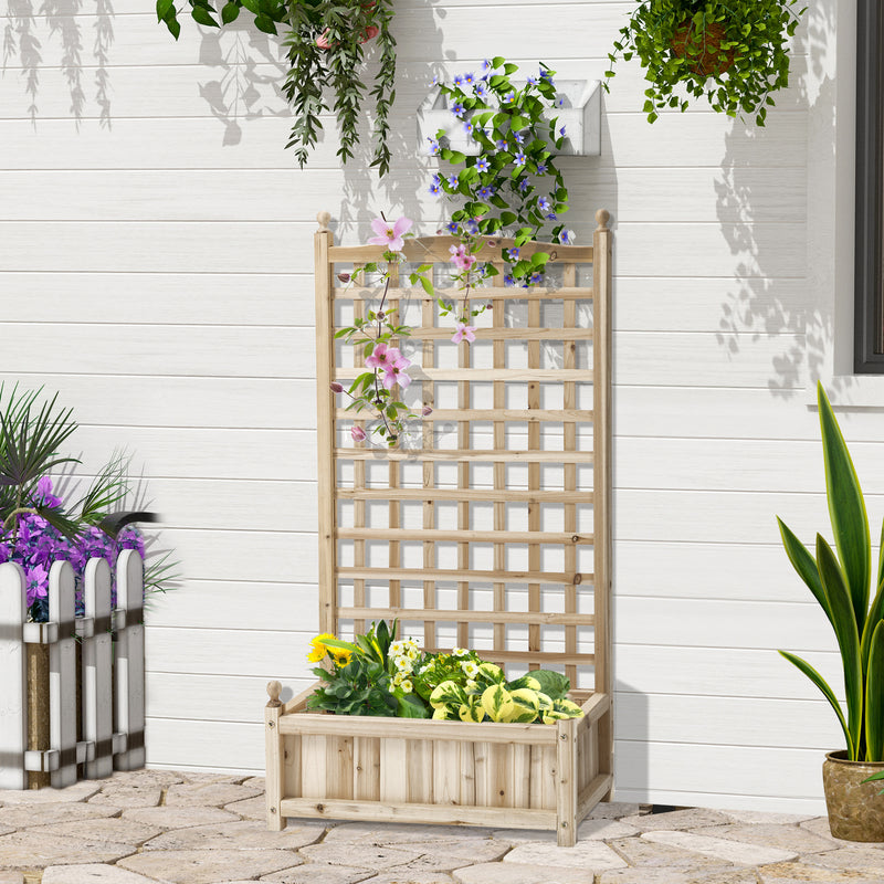 Wooden Garden Planter with Trellis for Climbing Plants Raised Bed for Outdoor Use