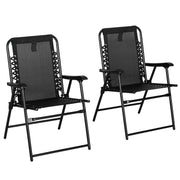 Black Folding Garden Lounger Chair Set of 2 With Armrests For Camping Or Beach Use