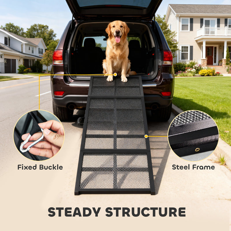 Extra Long Dog Ramp for Car with Non Slip Surface Ideal for Large Pets Black AOSOM