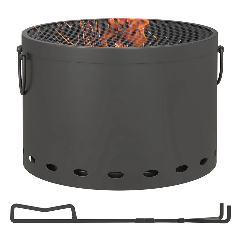 Smokeless Fire Pit 38cm Portable Wood Burning Stove With Spark Screen and Poker by Outsunny