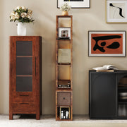 Modern LED Floor Lamp With Shelves And Drawer For Living Room Or Bedroom, Rustic Brown