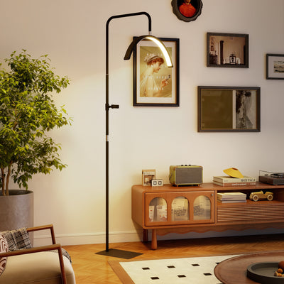Dimmable Half Moon Floor Lamp With Phone Holder For Beauty Treatments Black AOSOM