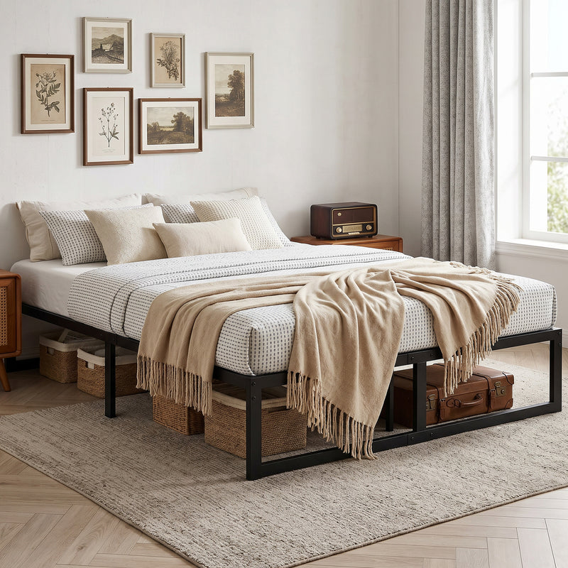Double Bed Frame with Underbed Storage Space and Easy Assembly Black