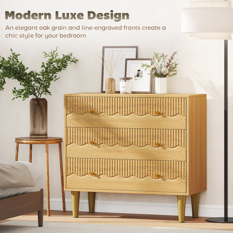 Chest of Drawers with Three Large Storage Drawers and Easy Clean Surface Oak Grain AOSOM