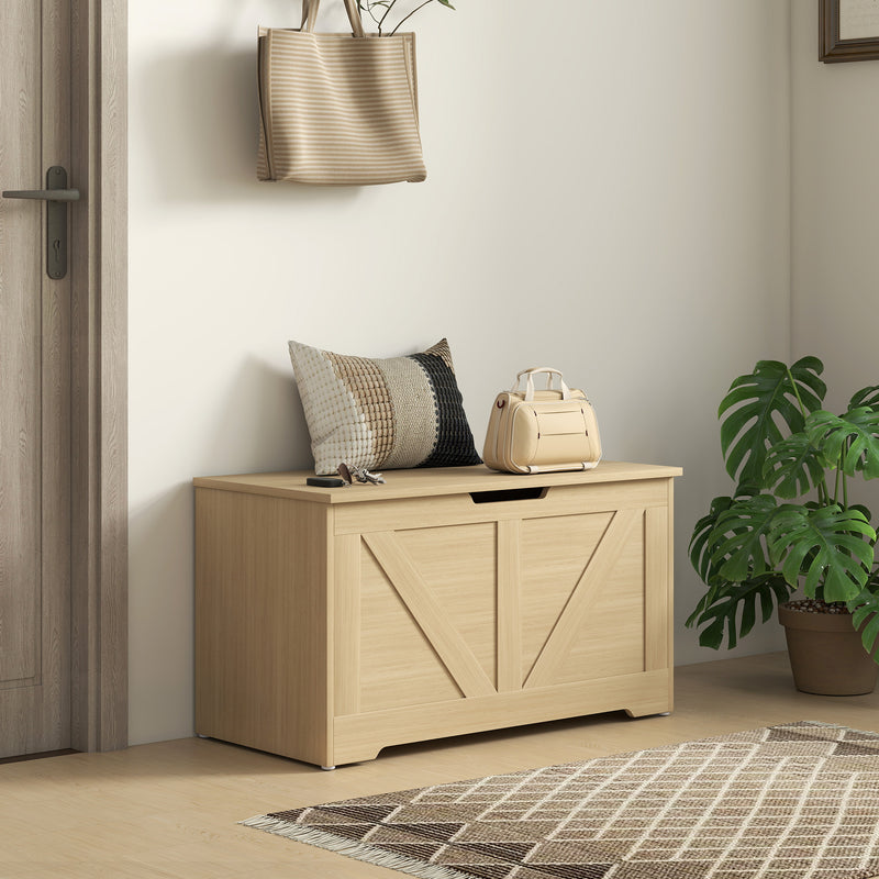 100L Wooden Storage Chest With Safety Hinges Ideal For Home Organisation, Natural