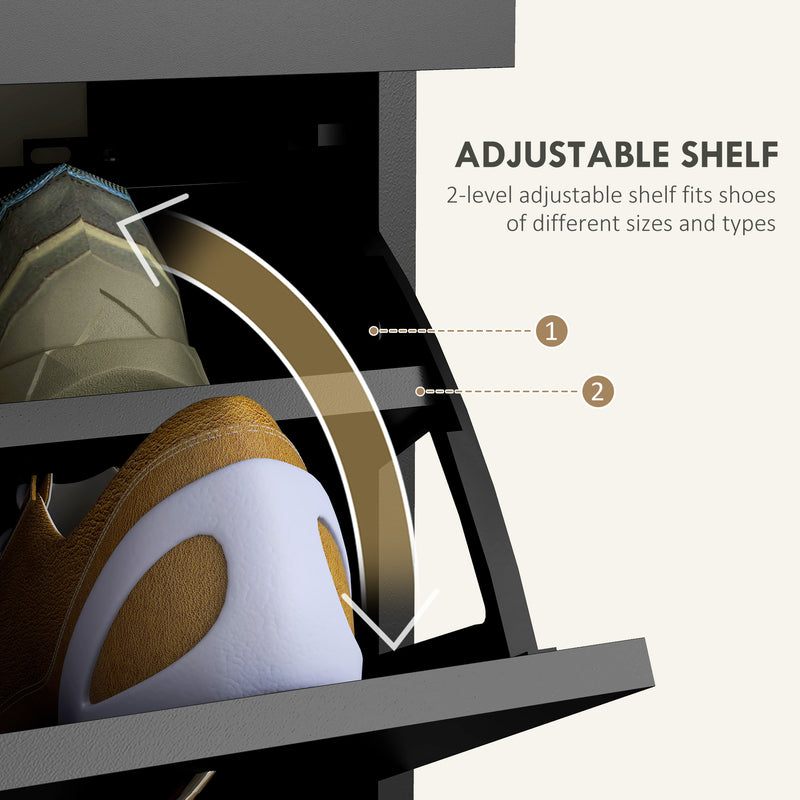 Narrow Black Shoe Cabinet with 2 Flip Drawers and Adjustable Shelves for 12 Pairs by HOMCOM